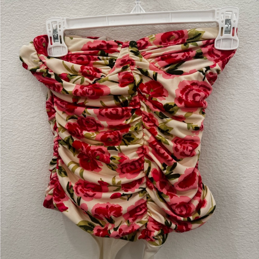 Zara Floral Ruched Strapless Bodysuit